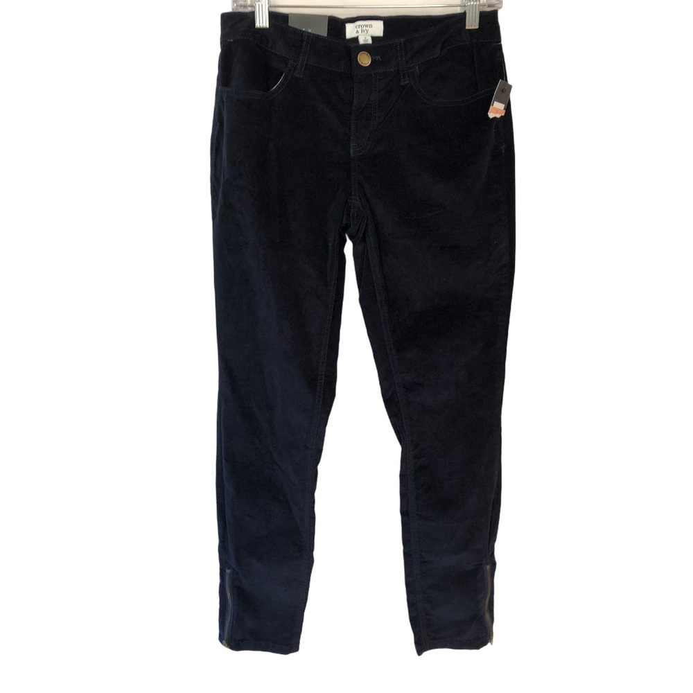 CROWN & IVY NAVY VELOUR PANTS SKINNY 2